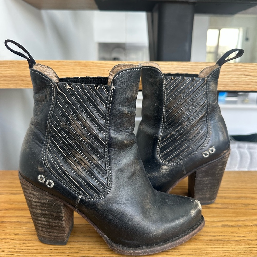 Bed Stu Distressed Black Leather Heeled Boots